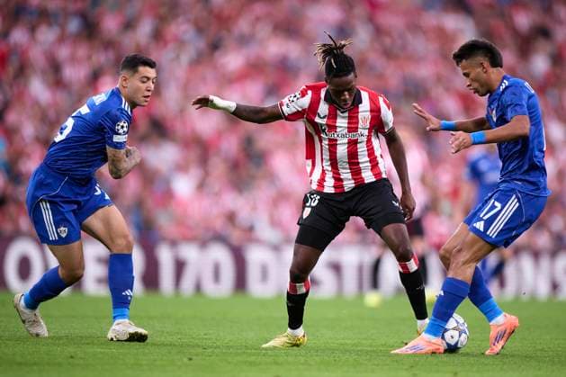 ESP: Athletic Club - Qarabag FK,. UEFA Champions League. Matchday 3. Nico Williams of Athletic Club, Camilo Duran of Qarabag FK during the UEFA Champions League match, between Athletic Club and Qarabag FK, matchday 3, played at San Mames Stadium on October 22, 2025 in Bilbao, Spain. kpng Copyright: xCesarxOrtizx xPRESSINx PS_241022_ATH_QAR_2526_039