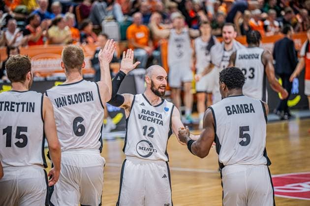 Basketball FIBA Europe Cup, Season 2025 2026, Men, Main round, Group stage, 2 Matchday, 22 10 2025, RASTA Vechta Sporting CP Lisabon Tommy Kuhse 12 RASTA Vechta during the game Vechta RASTA Dome Lower Saxony Germany