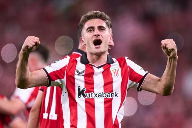 ESP: Athletic Club - Qarabag FK,. UEFA Champions League. Matchday 3. Robert Navarro of Athletic Club celebrates after scoring the 2-1 during the UEFA Champions League match, between Athletic Club and Qarabag FK, matchday 3, played at San Mames Stadium on October 22, 2025 in Bilbao, Spain. kpng Copyright: xCesarxOrtizx xPRESSINx PS_241022_ATH_QAR_2526_057