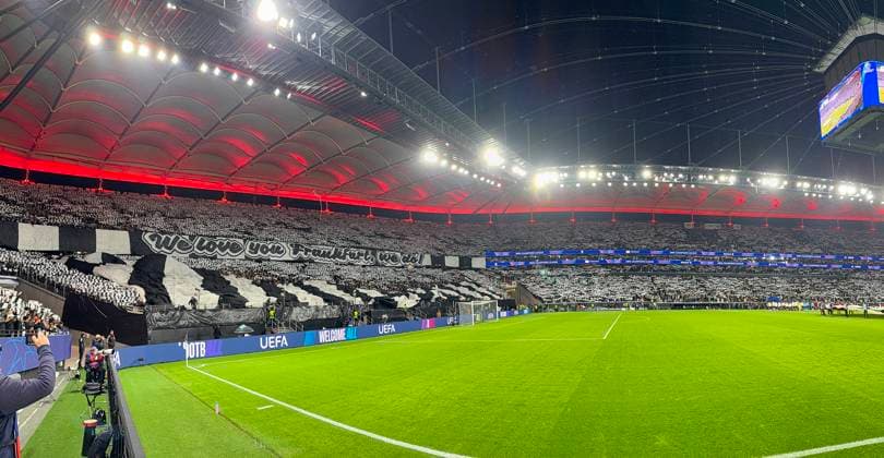 Choreography by Eintracht fans We love you Frankfurt, we do Frankfurt 22 10 2025 Eintracht Frankfurt vs Liverpool FC, Deutsche Bank Park, UEFA Champions League