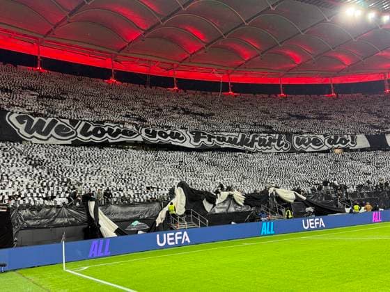 Choreography by Eintracht fans We love you Frankfurt, we do Frankfurt 22 10 2025 Eintracht Frankfurt vs Liverpool FC, Deutsche Bank Park, UEFA Champions League