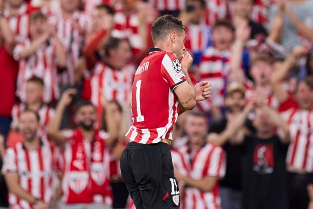 October 22, 2025, Bilbao, Vizcaya, SPAIN: Gorka Guruzeta of Athletic Club celebrates after scoring goal during the UEFA Champions League 2025-26 League Phase MD3 match between Athletic Club and Qarabag FK at San Mames on October 22, 2025, in Bilbao, Spain. Bilbao SPAIN - ZUMAa181 20251022_zaa_a181_097 Copyright: xRicardoxLarreinax