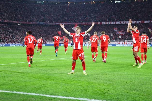 Soccer Champions League matchday 3 FC Bayern Munich FC Bruges on 22 10 2025 at the Allianz Arena in Munich Goal celebration to 1 0 by Tom Bischof Munich xMSx