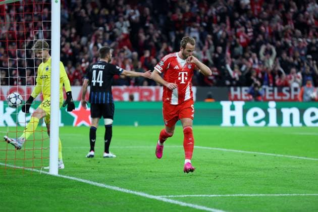 Soccer Champions League matchday 3 FC Bayern Munich FC Bruges on 22 10 2025 at the Allianz Arena in Munich Goal celebration for 2 0 by Harry Kane Munich xMSx