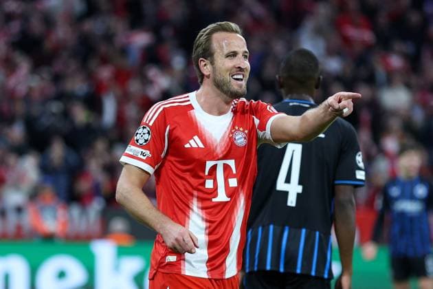 Soccer Champions League matchday 3 FC Bayern Munich FC Bruges on 22 10 2025 at the Allianz Arena in Munich Goal celebration for 2 0 by Harry Kane Munich xMSx