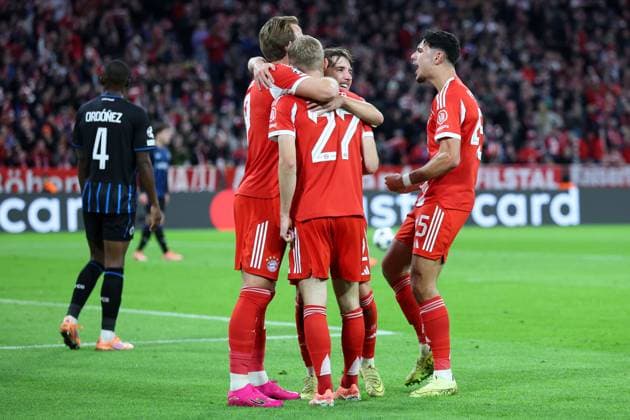 Soccer Champions League matchday 3 FC Bayern Munich FC Bruges on 22 10 2025 at the Allianz Arena in Munich Goal celebration for 2 0 by Harry Kane Munich xMSx