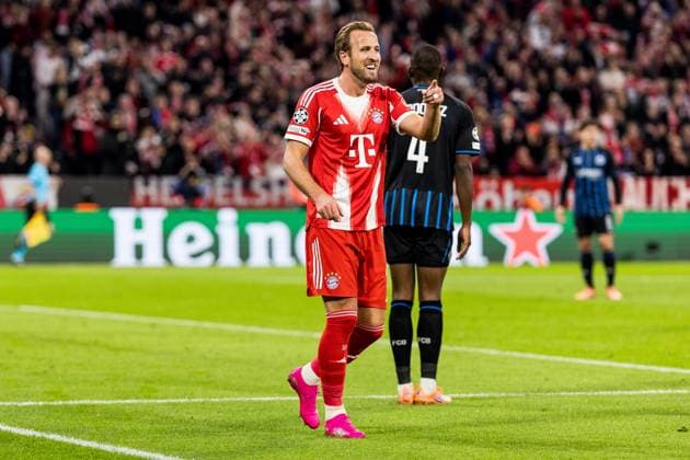 UEFA Champions League FC Bayern Munich vs Club Brugge KV, 22 10 2025 MUNICH, GERMANY OCTOBER 22 Harry Kane FC Bayern Munich, 9 celebrates scoring the goal 2 0 during the UEFA Champions League match between FC Bayern Munich vs Club Brugge KV at Allianz Arena on matchday 3 of the UEFA Champions League Season 2025 26 on October 22, 2025 in Munich, Germany Copyright: xBEAUTIFULxSPORTS Wunderlx
