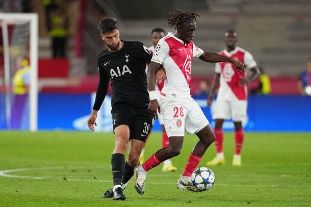 Mamadou Coulibaly of Monaco shields the ball from Rodrigo Bentancur of Tottenham Monaco v Tottenham Hotspur, UEFA Champions League, Group Stage, Football, Stade Louis II, Monaco - 22 Oct 2025Monaco Stade Louis II Monaco EDITORIAL USE ONLY No use with unauthorised audio, video, data, fixture lists, club league logos or live services. Online in-match use limited to 120 images, no video emulation. No use in betting, games or single club league player publications. Copyright: xDavexWinter Shutterstockx 15552361at