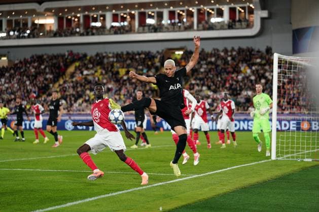 Richarlison of Tottenham tries to keep the ball in play Monaco v Tottenham Hotspur, UEFA Champions League, Group Stage, Football, Stade Louis II, Monaco - 22 Oct 2025Monaco Stade Louis II Monaco EDITORIAL USE ONLY No use with unauthorised audio, video, data, fixture lists, club league logos or live services. Online in-match use limited to 120 images, no video emulation. No use in betting, games or single club league player publications. Copyright: xDavexWinter Shutterstockx 15552361bb