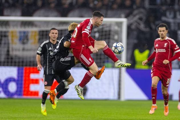 Football - UEFA Champions League - League Phase - Eintracht Frankfurt v Liverpool FC FRANKFURT, GERMANY - Wednesday, October 22, 2025: Liverpool s Andy Robertson during the UEFA Champions League match between Eintracht Frankfurt and Liverpool FC at the Waldstadion. (Photo by David Rawcliffe Propaganda) FRANKFURT Waldstadion HESSE GERMANY  Copyright: xDavidxRawcliffex P2025-10-22-Frankfurt_Liverpool-36
