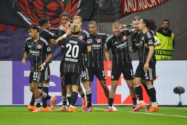 Goal celebration Eintracht Frankfurt at 1 0 by Rasmus Kristensen Eintracht Frankfurt, 13 , Germany, UEFA Champions League, Matchday 3, 2025 2026, Eintracht Frankfurt vs FC Liverpool, 22 10 2025, Frankfurt Stadion, Frankfurt, Germany Frankfurt Frankfurt Stadion Hessen Germany Copyright: xGrantxHubbsx
