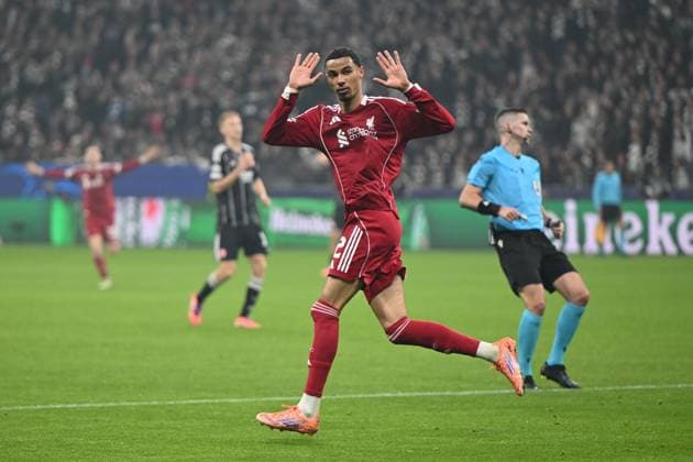 Hugo Ekitike Liverpool FC, 22 celebrates the goal for 1 1, GER, Eintracht Frankfurt vs Liverpool FC, Football, UEFA Champions League, League Phase, Matchday 3, 2025 2026 Season, 22 10 2025 GER, Eintracht Frankfurt vs Liverpool FC, Football, UEFA Champions League, League Phase, Matchday 3, 2025 2026 Season, 22 10 2025 Frankfurt am Main Copyright: xEibner-Pressefoto FlorianxWiegandx EP_FWD