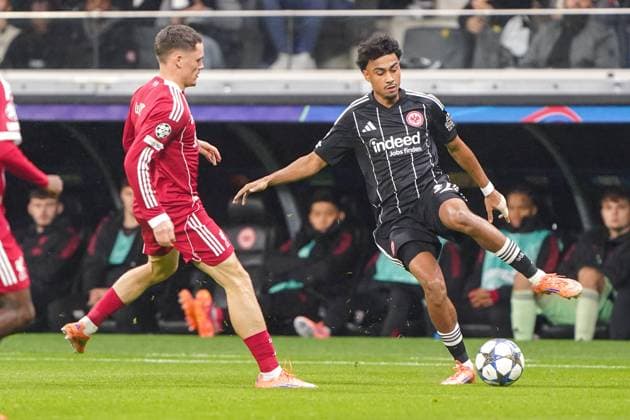 2025-10-22 Eintracht Frankfurt v Liverpool FC - UEFA Champions League 2025 26 League Phase MD3 FRANKFURT AM MAIN, GERMANY - OCTOBER 22: Nathaniel Brown of Eintracht Frankfurt during the UEFA Champions League 2025 26 League Phase MD3 match between Eintracht Frankfurt and Liverpool FC at Deutsche Bank Park on October 22, 2025 in Frankfurt am Main, Germany. Frankfurt am Main Deutsche Bank Park Germany Content not available for redistribution in The Netherlands directly or indirectly through any third parties. Copyright: xAndrexWeeningx