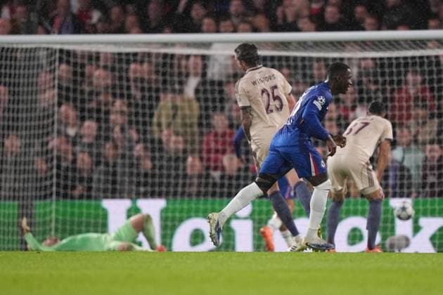 LONDON , 22-10-2025 , Stamford Bridge , season 2025 2026 , UEFA Champions League football , League phase Matchday 3 , match between Chelsea and Ajax , picture shows Chelsea player Moises Caicedo scoring the 2-0 Chelsea - Ajax  x31643671x Copyright: