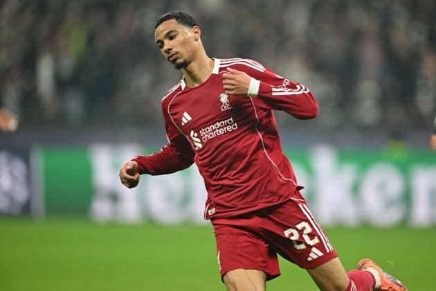 Soccer UEFA Champions League Matchday 3 Eintracht Frankfurt FC Liverpool on 22 10 2025 at Deutsche Bank Park in Frankfurt Goal celebration to 1 1 by Hugo Ekitike Liverpool xJKx