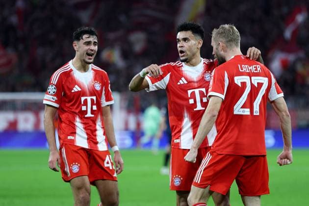Soccer Champions League matchday 3 FC Bayern Munich FC Bruges on 22 10 2025 at the Allianz Arena in Munich Goal celebration to 3 0 by Luis Diaz Munich xMSx