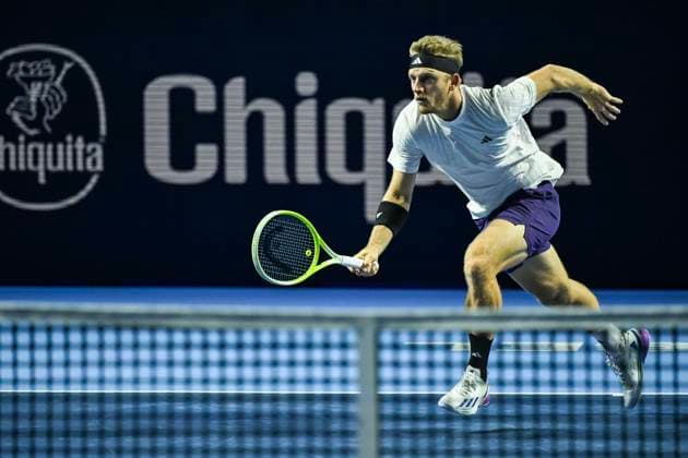 22nd October 2025; St. Jakobshalle, Basel, Switzerland; 2025 ATP, Tennis Herren Swiss Indoor Tennis Day 4; Alejandro Davidovich Fokina (ESP) in action during the match against Jenson Brooksby (USA) in the second round  DavidxEmm