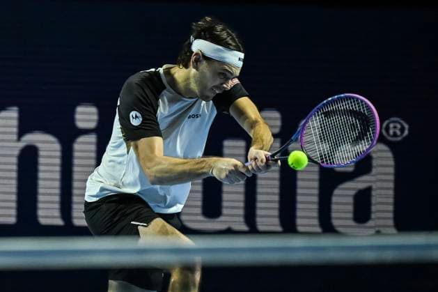 22nd October 2025; St. Jakobshalle, Basel, Switzerland; 2025 ATP, Tennis Herren Swiss Indoor Tennis Day 4; Taylor Fritz (USA) in action during the match against Valentin Vacherot (MON) in the first round  DavidxEmm