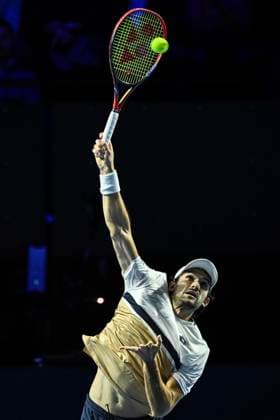 22nd October 2025; St. Jakobshalle, Basel, Switzerland; 2025 ATP, Tennis Herren Swiss Indoor Tennis Day 4; Valentin Vacherot (MON) in action during the match against Taylor Fritz (USA) in the first round  DavidxEmm