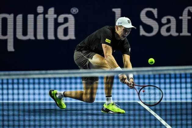 22nd October 2025; St. Jakobshalle, Basel, Switzerland; 2025 ATP, Tennis Herren Swiss Indoor Tennis Day 4; Jenson Brooksby (USA) in action during the match against Alejandro Davidovich Fokina (ESP) in the second round  DavidxEmm