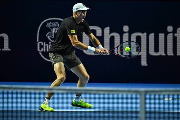 22nd October 2025; St. Jakobshalle, Basel, Switzerland; 2025 ATP, Tennis Herren Swiss Indoor Tennis Day 4; Jenson Brooksby (USA) in action during the match against Alejandro Davidovich Fokina (ESP) in the second round  DavidxEmm