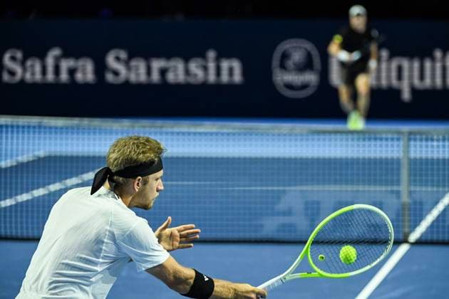 22nd October 2025; St. Jakobshalle, Basel, Switzerland; 2025 ATP, Tennis Herren Swiss Indoor Tennis Day 4; Alejandro Davidovich Fokina (ESP) in action during the match against Jenson Brooksby (USA) in the second round  DavidxEmm