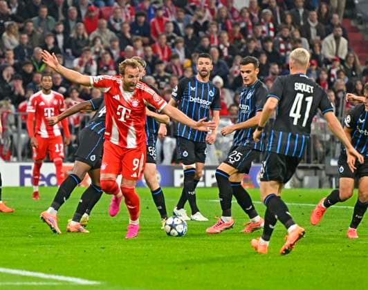 22 10 2025, Football UEFA Championsleague 2025 2026 Preliminary Round 3 Matchday, FC Bayern Munich Club Brugge, in the Allianz Arena Munich Harry Kane FC Bayern Munich is annoyed DFL and DFB regulations prohibit any use of photographs as image sequences and or quasi video