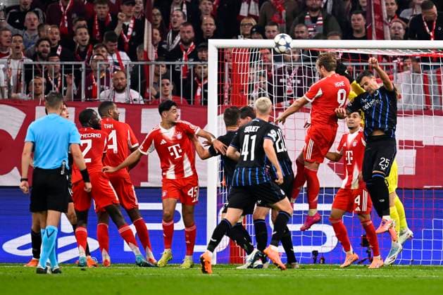 Bayern Munchen v Club Brugge - UEFA Champions League MUNICH, GERMANY - OCTOBER 22 : Jackers Nordin goalkeeper of Club Brugge, Kane Harry forward of Bayern Munchen and Stankovic Aleksandar midfielder of Club Brugge jumping up to reach the ball during the UEFA Champions League 2025 26 League Phase MD3 match between Bayern Munchen and Club Brugge on October 22, 2025 in Munich, Germany, 22 10 2025 Munich Germany  Copyright: xTomasxSiskx
