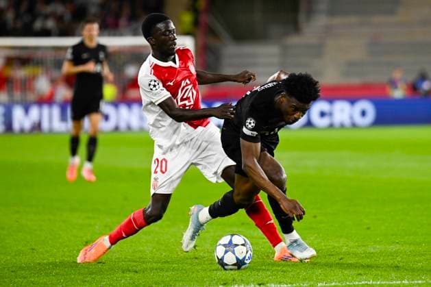 FOOTBALL : AS Monaco VS Tottenham Hotspur FC - UEFA Champions League - 22 10 2025 Kassoum Ouattara (ASM) Mohammed Kudus (TOT) - Champions League match between AS Monaco and Tottenham Hotspur FC on October 22, 2025 at the Louis II Stadium in Monaco. MonacoMonaco  Copyright: xWilliamxCannarellax