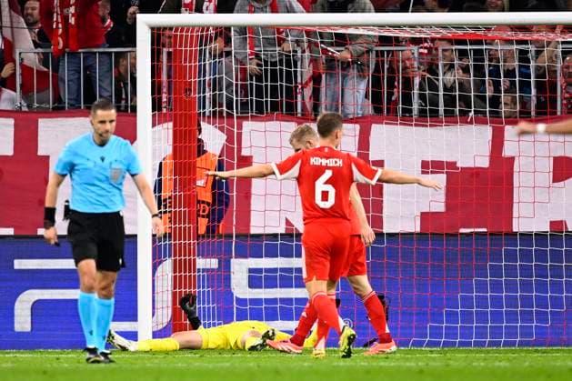 Bayern Munchen v Club Brugge - UEFA Champions League MUNICH, GERMANY - OCTOBER 22 : Jackers Nordin goalkeeper of Club Brugge lays down after being beaten during the UEFA Champions League 2025 26 League Phase MD3 match between Bayern Munchen and Club Brugge on October 22, 2025 in Munich, Germany, 22 10 2025 Munich Germany  Copyright: xTomasxSiskx