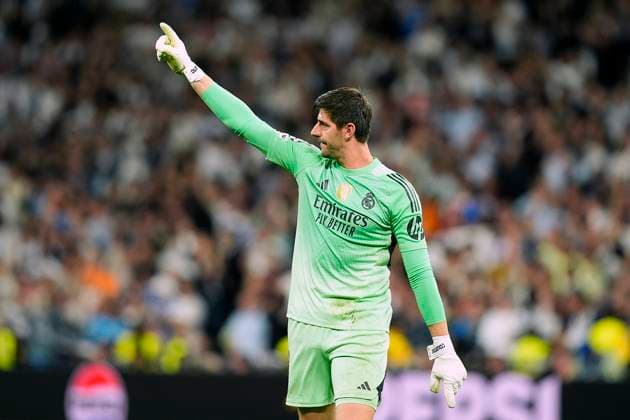REAL MADRID CF v JUVENTUS. CHAMPIONS LEAGUE 2025 2026. MATCHDAY 3. Real Madrid CF s Thibaut Courtois celebrates goal during Champions League 2025 2026, Matchday 3. October 22 ,2025. (ALTERPHOTOS Acero) MadridSpain  Copyright: xAcerox