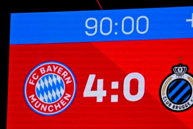22 10 2025, Football UEFA Championsleague 2025 2026 Preliminary Round 3 Matchday, FC Bayern Munich Club Brugge, at Allianz Arena Munich 4 0 the final score DFL and DFB regulations prohibit any use of photographs as image sequences and or quasi video