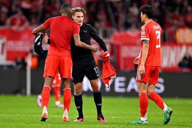 Bayern Munchen v Club Brugge - UEFA Champions League MUNICH, GERMANY - OCTOBER 22 : Vermant Romeo forward of Club Brugge changes shirts after the UEFA Champions League 2025 26 League Phase MD3 match between Bayern Munchen and Club Brugge on October 22, 2025 in Munich, Germany, 22 10 2025 Munich Germany  Copyright: xTomasxSiskx
