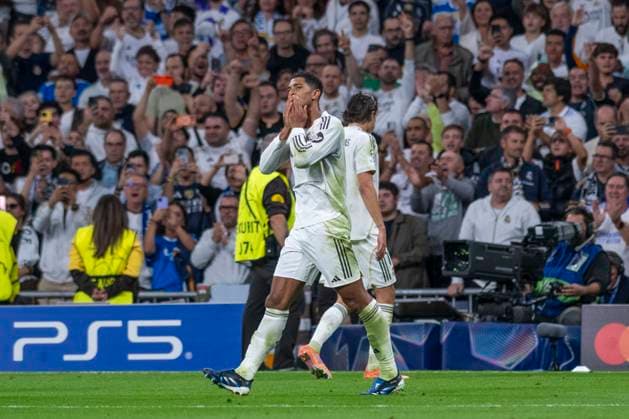 October 22, 2025, Madrid, Madrid, Spain: JUDE BELLINGHAM of Real Madrid CF celebrates a goal during the match on the third day of the group stage of the 2025 26 UEFA Champions League between REAL MADRID C.F. vs JUVENTUS DE TURIN, played at the Santiago Bernabeu Stadium on October 22, 2025, in Madrid, Spain. Madrid Spain - ZUMAc312 20251022_zsp_c312_026 Copyright: xOscarxManuelxSanchezx