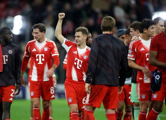 Football, Men, Champions League, Season 2025 2026, FC Bayern München Club Brugge, Matchday 3, Allianz Arena Joshua Kimmich FC Bayern München Arm up with fist after the final whistle