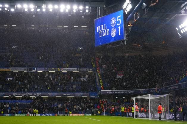 LONDON , 22-10-2025 , Stamford Bridge , season 2025 2026 , UEFA Champions League football , League phase Matchday 3 , match between Chelsea and Ajax , picture shows 5-1 fulltime, scorebord Chelsea - Ajax  x31645469x Copyright: