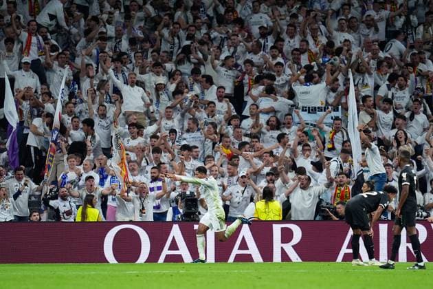 October 22, 2025, Madrid, Madrid, Spain: Jude Bellingham of Real Madrid CF celebrates a goal during the UEFA Champions League 2025 26 League Phase MD3 match between Real Madrid C.F. and Juventus FC at Estadio Santiago Bernabeu on October 22, 2025 in Madrid, Spain. Madrid Spain - ZUMAa181 20251022_zaa_a181_220 Copyright: xDennisxAgyemanx