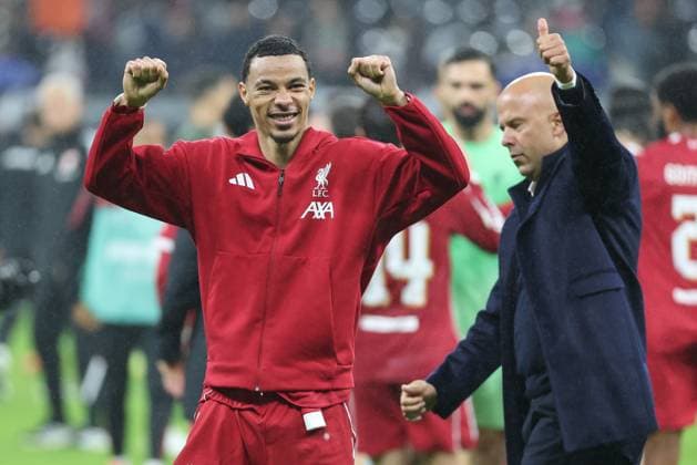 UEFA Champions League Eintracht Frankfurt Liverpool FC on 22 10 2025 at Deutsche Bank Park in Frankfurt Hugo Ekitike Liverpool 22 cheers and is happy about the victory MH