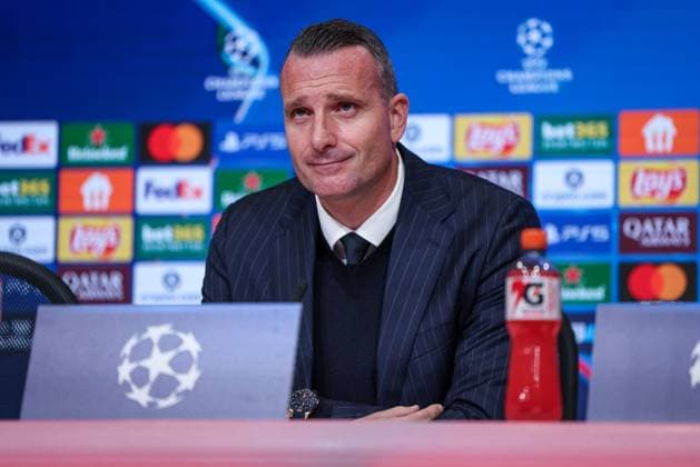 Head coach Nicky Hayen Club Brugge at the post-match press conference, FC Bayern Muenchen vs Club Brugge, Football, Men, UEFA Champions League, Season 2025 2026, Allianz Arena, Matchday 3, 22 10 2025 Muenchen Bayern Germany Copyright: xkolbert-press MartinxAgüerax
