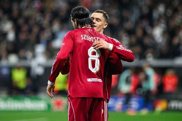 FRANKFURT, GERMANY - 22 OCTOBER, 2025: Dominik Szoboszlai, Florian Wirtz - UEFA Champions League, match SG Eintracht Frankfurt vs Liverpool FC at Deutsche Bank Park.  Copyright: xx