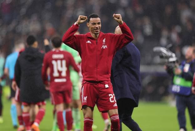 22 10 2025, Football UEFA Champions League, Eintracht Frankfurt Liverpool FC, emonline, emspor, v l , Hugo Ekitike Liverpool FC jubilant jubilant jubilant DFL DFB REGULATIONS PROHIBIT ANY USE OF PHOTOGRAPHS AS IMAGE SEQUENCES AND OR QUASI VIDEO xdcx Copyright: HMBxMedia Claus