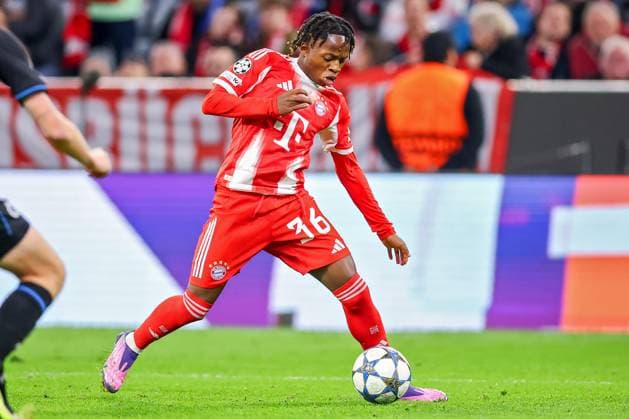 22 10 2025, Football, UEFA Champions League, FC Bayern Munich Club Bruges, Allianz Arena, Season 2025 2026 Wisdom Mike FC Bayern Muenchen 36 Regulations prohibit any use of photographs as image sequences and or quasi video Bayern Germany