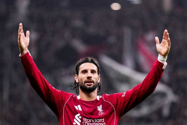 FRANKFURT AM MAIN, GERMANY - OCTOBER 22 Dominik Szoboszlai of Liverpool celebrates after scoring his team s fifth goal during the UEFA Champions League 2025 26 League Phase MD3 match between Eintracht Frankfurt and Liverpool FC at Frankfurt Stadion on October 22, 2025 in Frankfurt am Main, Germany. (Photo by Rene Nijhuis) SPO  Copyright: xRenexNijhuis