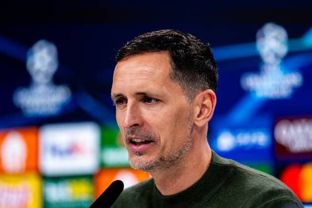 FRANKFURT AM MAIN, GERMANY - OCTOBER 22 Eintracht Frankfurt head coach Dino Toppmoller attends a press conference, PK, Pressekonferenz after the UEFA Champions League 2025 26 League Phase MD3 match between Eintracht Frankfurt and Liverpool FC at Frankfurt Stadion on October 22, 2025 in Frankfurt am Main, Germany. (Photo by Rene Nijhuis) SPO  Copyright: xRenexNijhuis