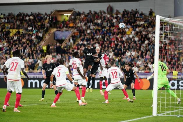 Kevin Danso of Tottenham heads goalwards Monaco v Tottenham Hotspur, UEFA Champions League, Group Stage, Football, Stade Louis II, Monaco - 22 Oct 2025Monaco Stade Louis II Monaco EDITORIAL USE ONLY No use with unauthorised audio, video, data, fixture lists, club league logos or live services. Online in-match use limited to 120 images, no video emulation. No use in betting, games or single club league player publications. Copyright: xDavexWinter Shutterstockx 15552361hz