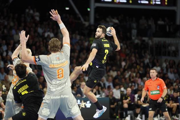 HANDBALL - CHAMPIONS LEAGUE - NANTES v AALBORG - 22 10 2025 Romain LAGARDE of HBC Nantes during the EHF Champions League, Group Phase, handball match between HBC Nantes and Aalborg Handbold on 22 October 2025 at H Arena in Nantes, France - Photo Julien Kammerer PsnewZ NantesFrance  Copyright: xJulienxKammererx