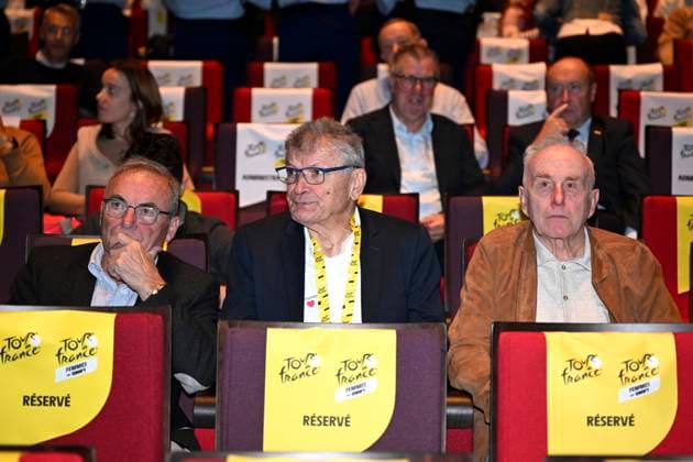 Presentation Tour de France 2026 PARIS, FRANCE - OCTOBER 23 : Hinault Bernard (FRA) cycling legend, Thevenet Bernard, Zoetemelk Joop picured during the presentation of the 2026 Tour de France for Men and Women at Palais des Congres de Paris on October 23, 2025 in Paris, France, 23 10 2025 Paris France  Copyright: xJanxDexMeuleneirx