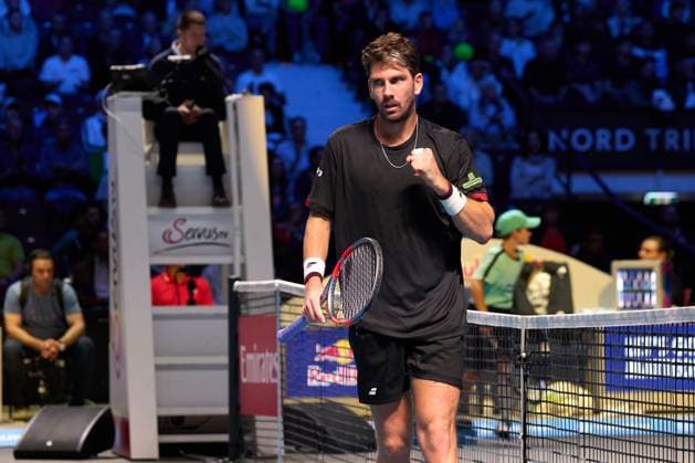 Cameron Norrie of Great Britain celebrates a win over Meteo Berrettini during the round of 16 match at Erste Bank Open 2025 at Wiener Stadthalle on October 23, 2025 in Vienna, Austria. (Photo by Camilla Stolen, Imago) Vienna Austria Copyright: xCamillaxStolenx L1070782