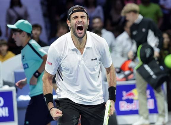 TENNIS - ATP, Tennis Herren Erste Bank Open VIENNA,AUSTRIA,23.OCT.25 - TENNIS - ATP World Tour, Erste Bank Open. Image shows the rejoicing of Matteo Berrettini (ITA).  GEPAxpictures xWalterxLuger