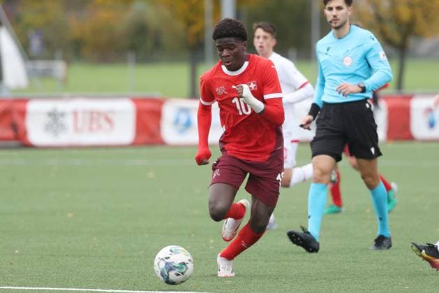 U16 Switzerland Montenegro Raphael Henoc Sababoude Coulibaly Switzerland U16 Switzerland Montenegro 23 10 2025 Stadion Bruehl in Muri, SWITZERLAND, Season 2025 2026 Men Football Test Match U16 National Team Switzerland Montenegro Raphael Henoc Sababoude Coulibaly Switzerland